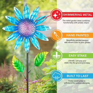 Shimmering Blue Metal Flower Garden Stake, 9 by 36 Inches | Shop Garden Decor by Exhart