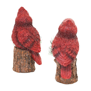 Two Piece Hand Painted Christmas Cardinal Statues with LED lights on a Battery Powered Timer, 8 Inch | Exhart