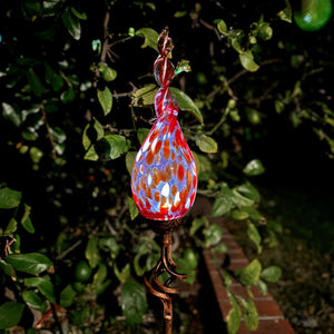 Solar Hand Blown Red Glass Twisted Flame Garden Stake with Metal Finial Detail, 36 Inch | Shop Garden Decor by Exhart