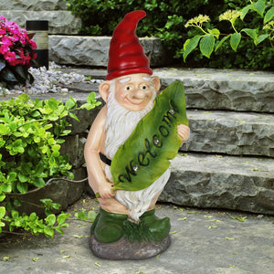 Good Time Naked Nolan Gnome Statue with Solar Welcome Leaf, 14 Inches | Shop Garden Decor by Exhart