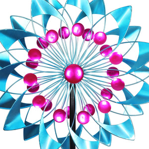 Teal and Pink Double Kinetic Metal Garden Spinner Stake, 18 by 70 Inches | Shop Garden Decor by Exhart