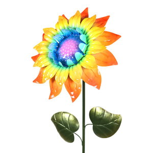 Rainbow Colored Sunflower Bouncing Metal Garden Stake, 11.5 x 5.5 x 40 Inches | Shop Garden Decor by Exhart