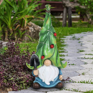 Gnome with Solar String Hat with Ladybugs and Trowel Garden Statuary, 7 by 14 Inches | Shop Garden Decor by Exhart