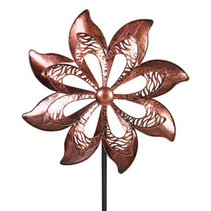 Double Pinwheel Kinetic Bronze Metal Spinner Stake, 18 by 70 Inches | Shop Garden Decor by Exhart