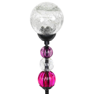 Solar Crackle Glass Ball Garden Stake with Six LED lights and Bead Details, 4 by 30 Inches | Shop Garden Decor by Exhart