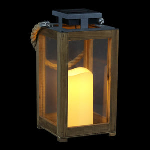 Solar Wood and Glass Lantern w/LED Candle, 5"x5"x11" | Shop Garden Decor by Exhart