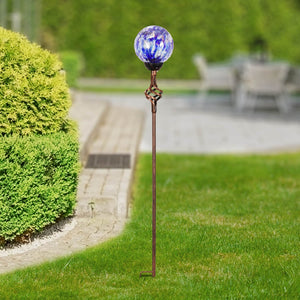 Solar Pearlized Honeycomb Glass Ball Garden Stake with Metal Finial in Dark Blue, 4 by 31 Inches | Shop Garden Decor by Exhart
