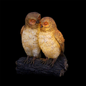 Solar Snuggling Owls on Stump Hand Painted Garden Statue,  4 by 9 inches | Shop Garden Decor by Exhart