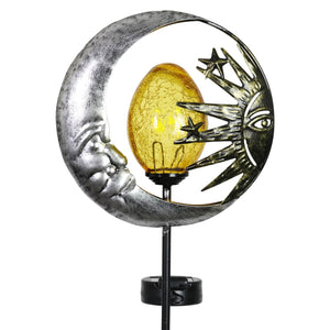 Solar Silver Sun and Moon Garden Stake with Amber Glass Center, 8 by 38 Inches | Shop Garden Decor by Exhart