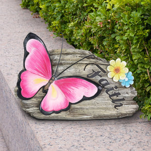 Faith Pink Butterfly Hand Painted Garden Statuary, 11 by 8 Inch | Shop Garden Decor by Exhart