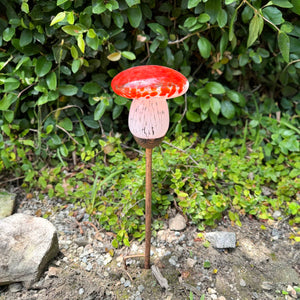 Solar Red Glass Mushroom Stake, 4.5 x 18 Inches | Shop Garden Decor by Exhart