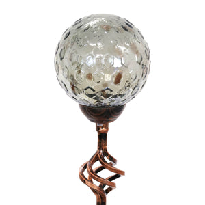 Solar Honeycomb Glass Ball Garden Stake with Metal Finial in Grey, 4 by 31 Inches | Shop Garden Decor by Exhart