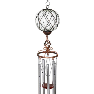 Solar Caged Clear Glass Wind Chime with Metal Finial, 6 by 45 Inches | Shop Garden Decor by Exhart