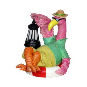 Flamingo Holding a Solar Lantern Garden Statue, 8 by 11 Inches | Shop Garden Decor by Exhart