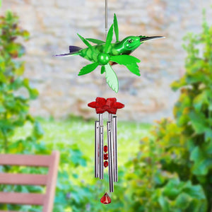 Metallic Ruby Red Throat Hummingbird Whirligigs Spinning Windchime, 13 by 24 Inches | Shop Garden Decor by Exhart