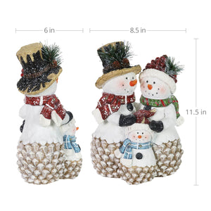Hand Painted Embracing Holiday Snowman Family Statue with LED Scarves on a Battery Powered Timer, 11.5  Inches | Exhart