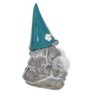 Good Time Solar Gnamaste Meditating Yoga Gnome Statue in Grey with Glass LED Crackle Balls, 11 Inch | Exhart