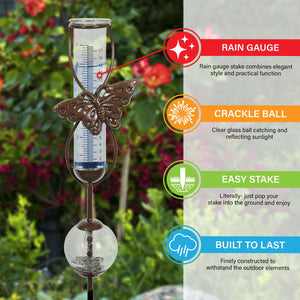 Bronze Butterfly Rain Gauge Stake with Clear Glass Ball Detail, 32.5 Inches | Shop Garden Decor by Exhart