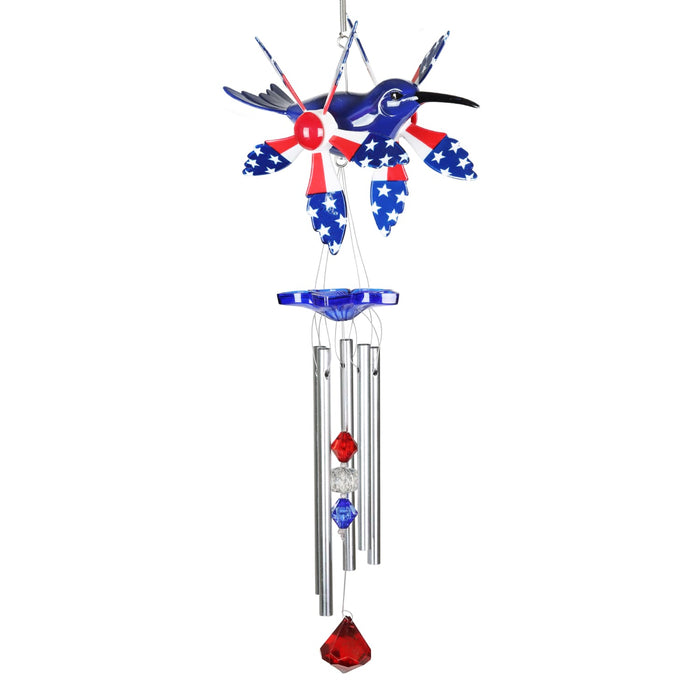 WindyWing Patriotic Whirligig Hummingbird Wind Chime, 7 by 18 Inches