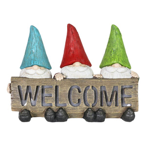 Solar Welcome Sign Held by Three Garden Gnomes Statuary, 13 by 8.5 Inches | Shop Garden Decor by Exhart