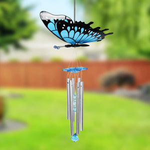 Large WindyWings Butterfly Wind Chime in Blue, 11 by 24 Inches | Shop Garden Decor by Exhart