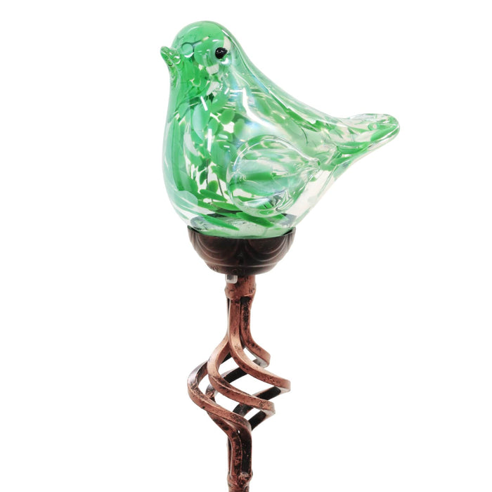 Solar Pearlized Hand Blown Glass Bird Garden Stake in Green, 6 by 31 Inches