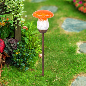 Solar Orange Glass Mushroom Stake, 4.5 x 18 Inches | Shop Garden Decor by Exhart
