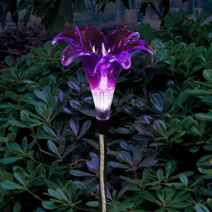 Solar Plastic Lily Garden Stake in Purple, 4 by 35 Inches | Shop Garden Decor by Exhart