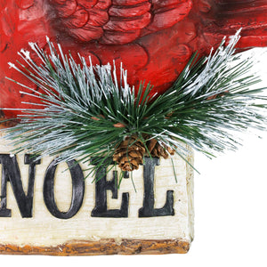 Hand Painted Christmas Cardinal with LED Garland on Noel Sign Statuary with a Battery Powered Timer, 8.5  Inch | Exhart