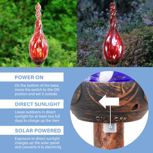 Solar Hand Blown Red Glass Twisted Flame Garden Stake with Metal Finial Detail, 36 Inch | Shop Garden Decor by Exhart