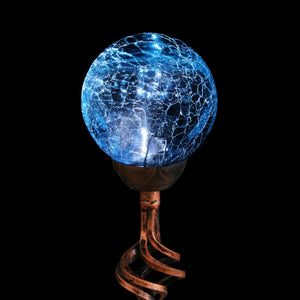 Solar Blue Crackle Glass Ball Garden Stake with Metal Finial Detail, 4 by 31 Inches | Shop Garden Decor by Exhart