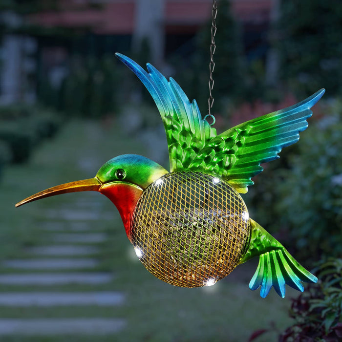Solar Hanging Metal Mesh Hummingbird Bird Feeder, 13 by 17 Inches