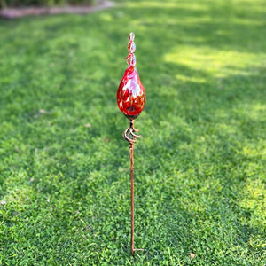 Solar Hand Blown Red Glass Twisted Flame Garden Stake with Metal Finial Detail, 36 Inch | Shop Garden Decor by Exhart