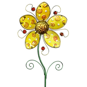 Whimsical Yellow Flower Garden Stake Made of Glass and Metal, 11 by 36 Inches | Shop Garden Decor by Exhart