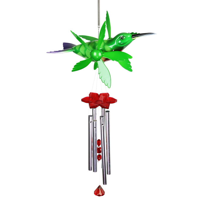 Metallic Ruby Red Throat Hummingbird Whirligigs Spinning Windchime, 13 by 24 Inches