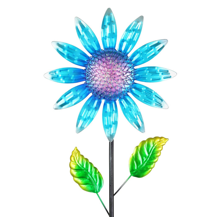 Shimmering Blue Metal Flower Garden Stake, 9 by 36 Inches