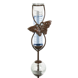 Bronze Butterfly Rain Gauge Stake with Clear Glass Ball Detail, 32.5 Inches | Shop Garden Decor by Exhart