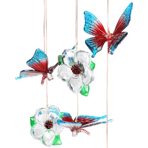Solar Butterflies and Flowers Hanging Mobile with 6 Color Changing LEDs, 7 by 27.5 | Shop Garden Decor by Exhart