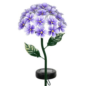 Solar Metal Hydrangea Garden Stake in Purple with Twenty-Six LED Lights, 7 by 21 Inches | Shop Garden Decor by Exhart