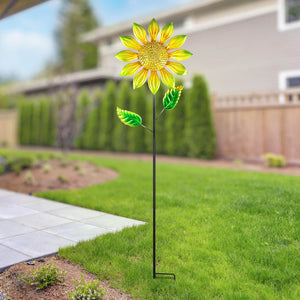 Shimmering Yellow Metal Flower Garden Stake, 9 by 36 Inches | Shop Garden Decor by Exhart