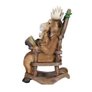 Solar Moose Family Reading a Story in a Rocking Chair Garden Statue, 12 Inch | Shop Garden Decor by Exhart