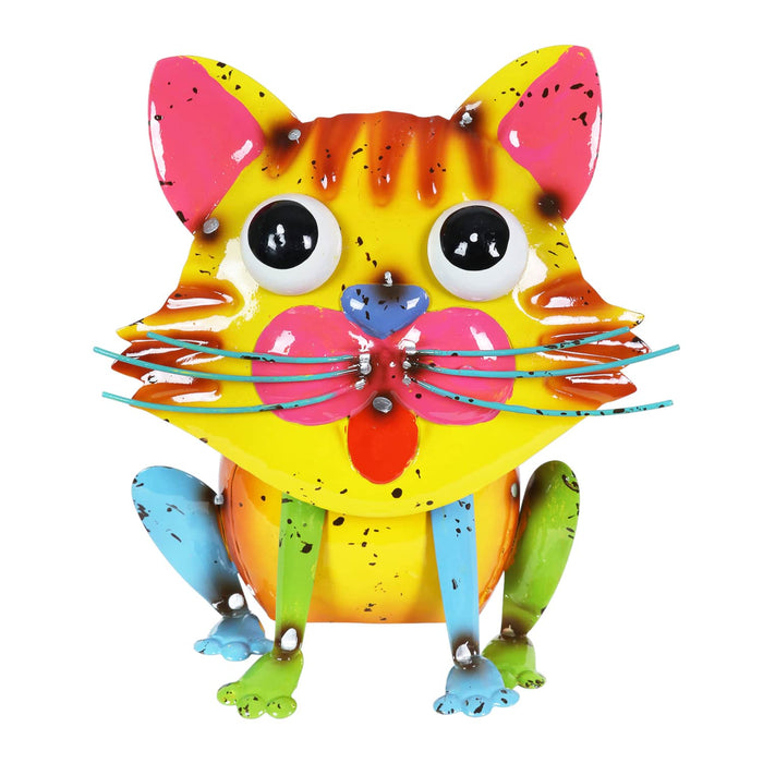 Hand Painted Bright Metal Cat Statuary, 8 Inch