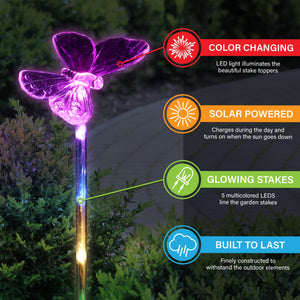 Solar Acrylic Butterfly, Hummingbird and Dragonfly Garden Stake Set of Three, 3 by 25 Inches | Shop Garden Decor by Exhart