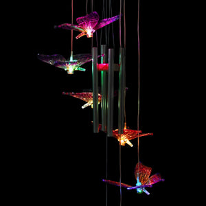 Solar Butterfly Acrylic and Metal Wind Chime with Color Changing LED lights, 5 by 26 Inches | Shop Garden Decor by Exhart