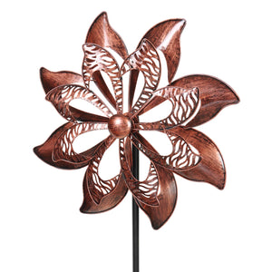 Double Pinwheel Kinetic Bronze Metal Spinner Stake, 18 by 70 Inches | Shop Garden Decor by Exhart