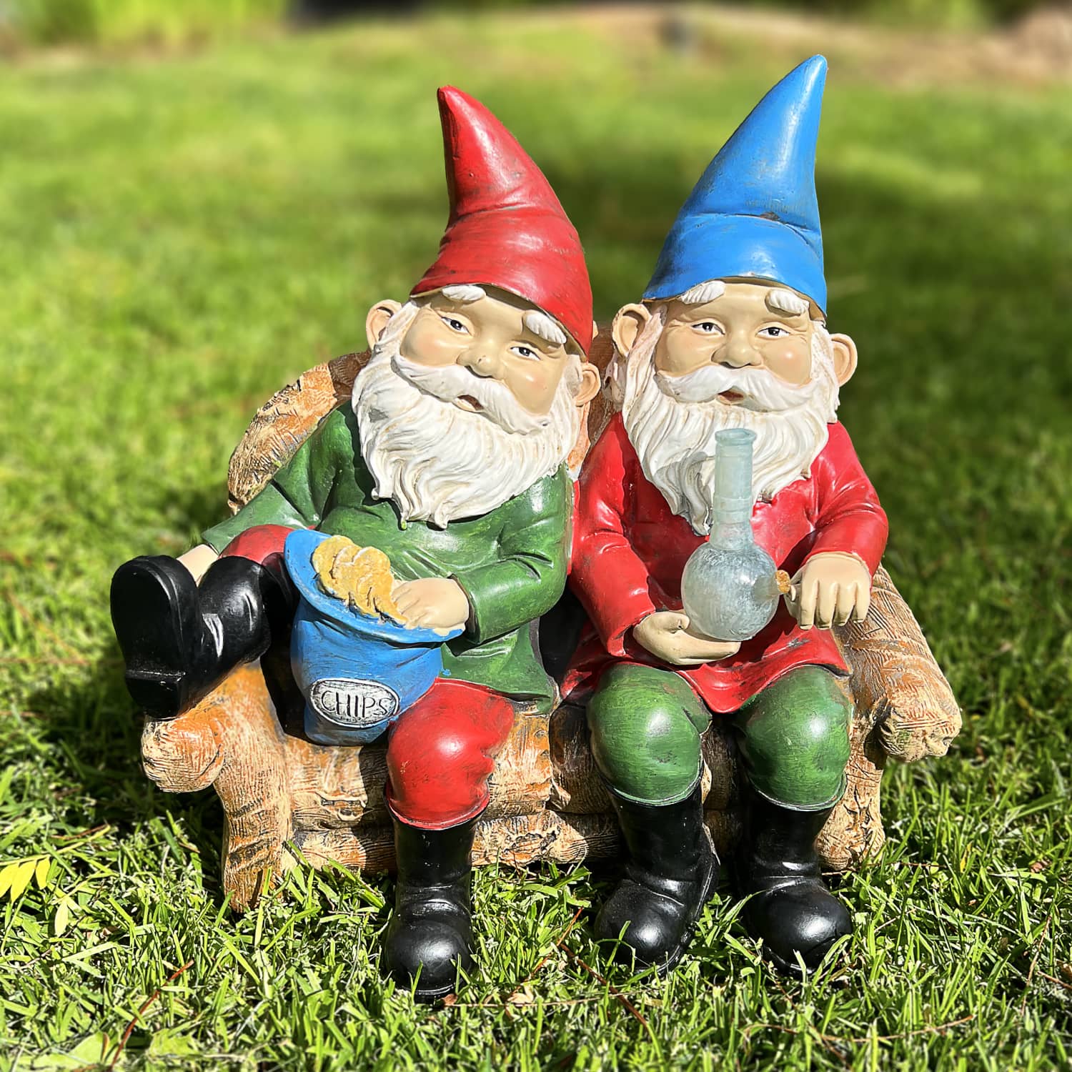 Good Time Bud Buddies Gnomes Smoking Marijuana with Light Up LEDs on a Battery Timer, Indoor or Outdoor, 10 Inch | Exhart