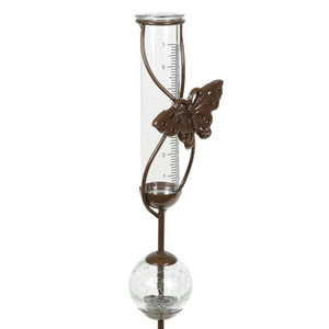 Bronze Butterfly Rain Gauge Stake with Clear Glass Ball Detail, 32.5 Inches | Shop Garden Decor by Exhart