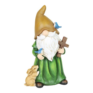 Garden Gnome Monk Statue with Cross and Woodland Creatures, 6 x 5 x 10.5 Inches | Shop Garden Decor by Exhart
