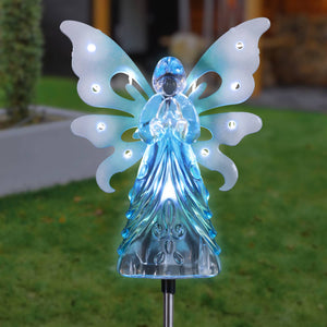 Solar Blue Acrylic Angel Stake with 13 LEDs, 6 Inch Body Size | Shop Garden Decor by Exhart