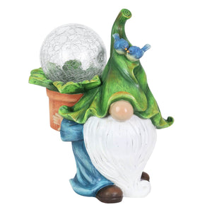 Garden Gnome with Solar Crackle Ball in a Flower Pot Statuary, 9 by 11 Inch | Shop Garden Decor by Exhart